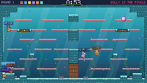 Six gloves in a glowing underwater jar arena